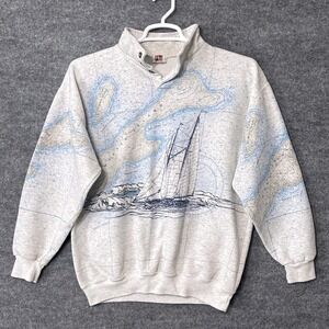 Art Unlimited Sportswear Vintage Nautical Map Sailboat Sweatshirt Gray Large USA